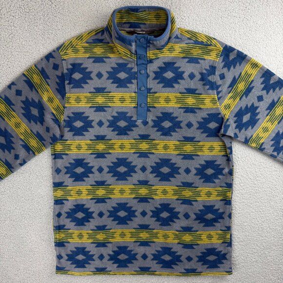 Mountain Khakis Sweater Mens Large L Grey Blue Quarter Snap Aztec Print Fleece - Picture 2 of 11